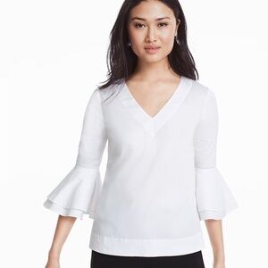 WHBM The Carmen White Bell Sleeve Poplin Top